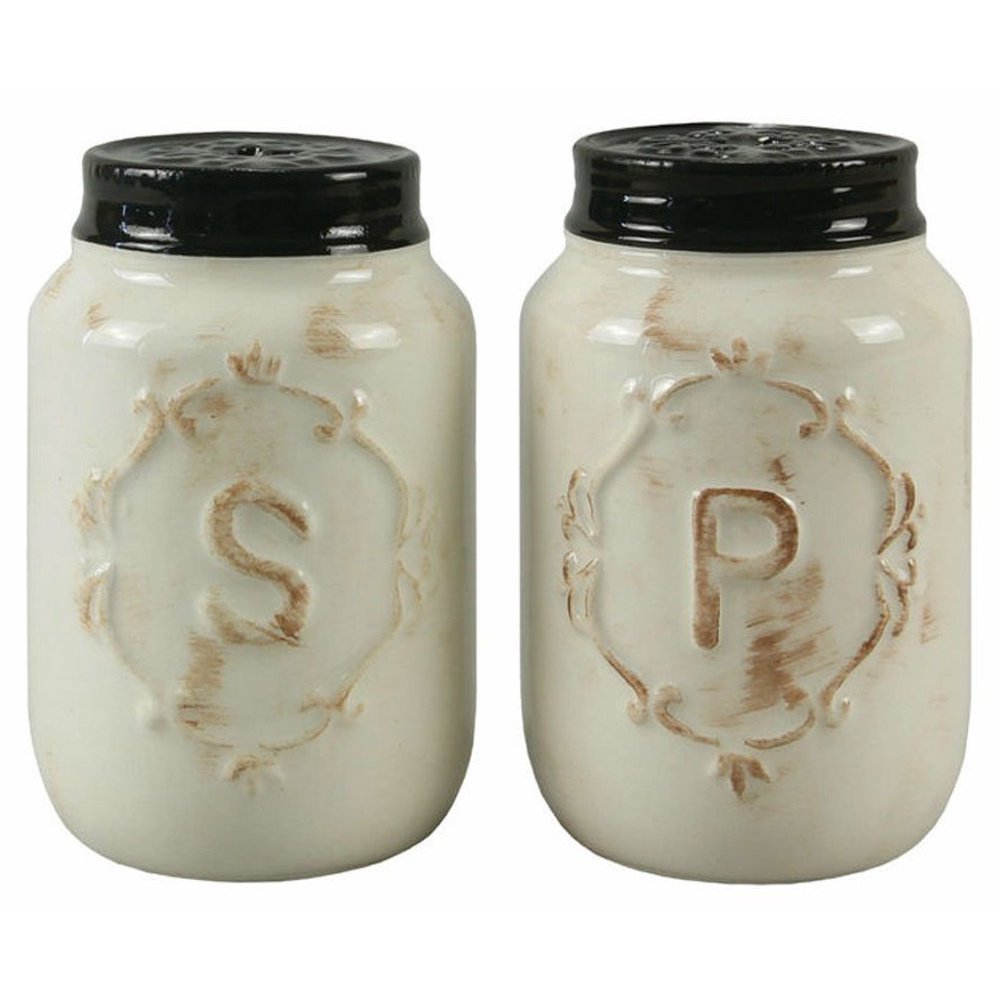 Miniature Country Ceramic Mason Jar Shaped Salt & Pepper Shakers