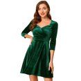 thumbnail image 1 of INSPIRE CHIC Robe de Fête Évasée pour Femme d'Halloween en Velours à Encolure Cœur, Manches 3/4, Taille Très Grande, Vert Foncé, 1 of 6