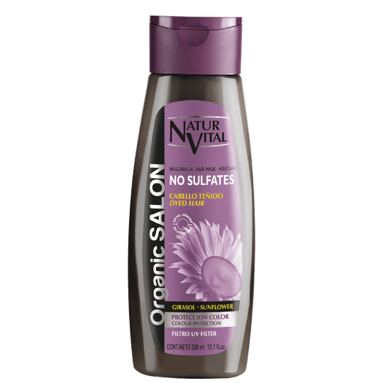 Organic Salon Sunflower Mask for dyed, Color Protection Hair. Plant-based Keratin. Pro Vitamin Bs.No Sulfates. UV Filter. 300 ml.10.1fl.oz