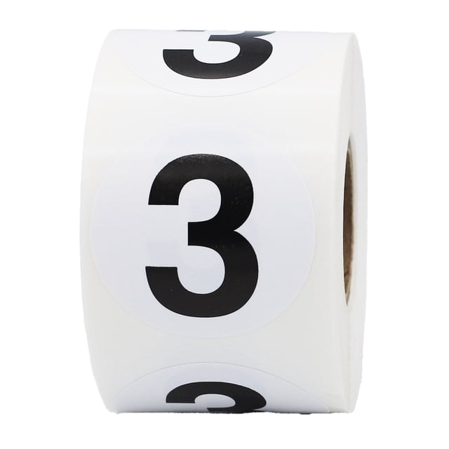 Black Number 3 Circle Stickers | 1.5" Inches Round | 500 Pack