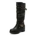 thumbnail image 5 of Slouchy Mid Calf Motorcyle Riding Boots For Women Slouch Leather Buckles Platform Chunky Tall Boots, 5 of 6