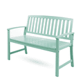 thumbnail image 4 of Tcbosik 48 Inch Wood Bench for Outdoor, 2-Seater Chair with Armrest and Backrest for Deck, Porch, Poolside, Yard, Balcony, Mint, 4 of 10