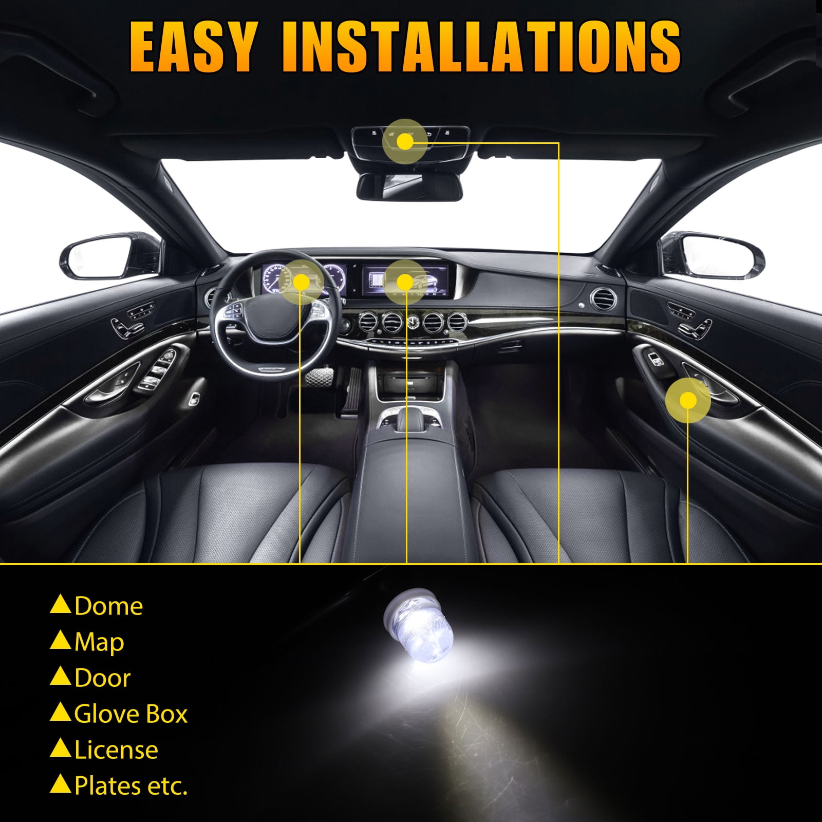 car interior white led lights