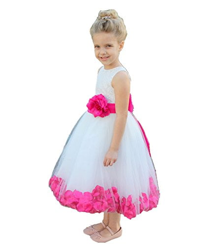Flower Petals with Brooch Wedding Party Floral Gown Girl Dress Formal Recital