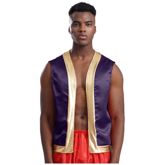 iiniim Men's Arabian Prince Costume Adult Sleeveless Vest Waistcoat Halloween Toad Captain Costume Outfits Purple L
