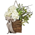 thumbnail image 5 of Jlong Wildflowers Hanging Basket Wreath, Artificial White Hydrangea Spring Wreath for Front Door, Wall Hanging Flower Bucket Rustic Farmhouse Wreath Party Wedding Home Decor, 5 of 6