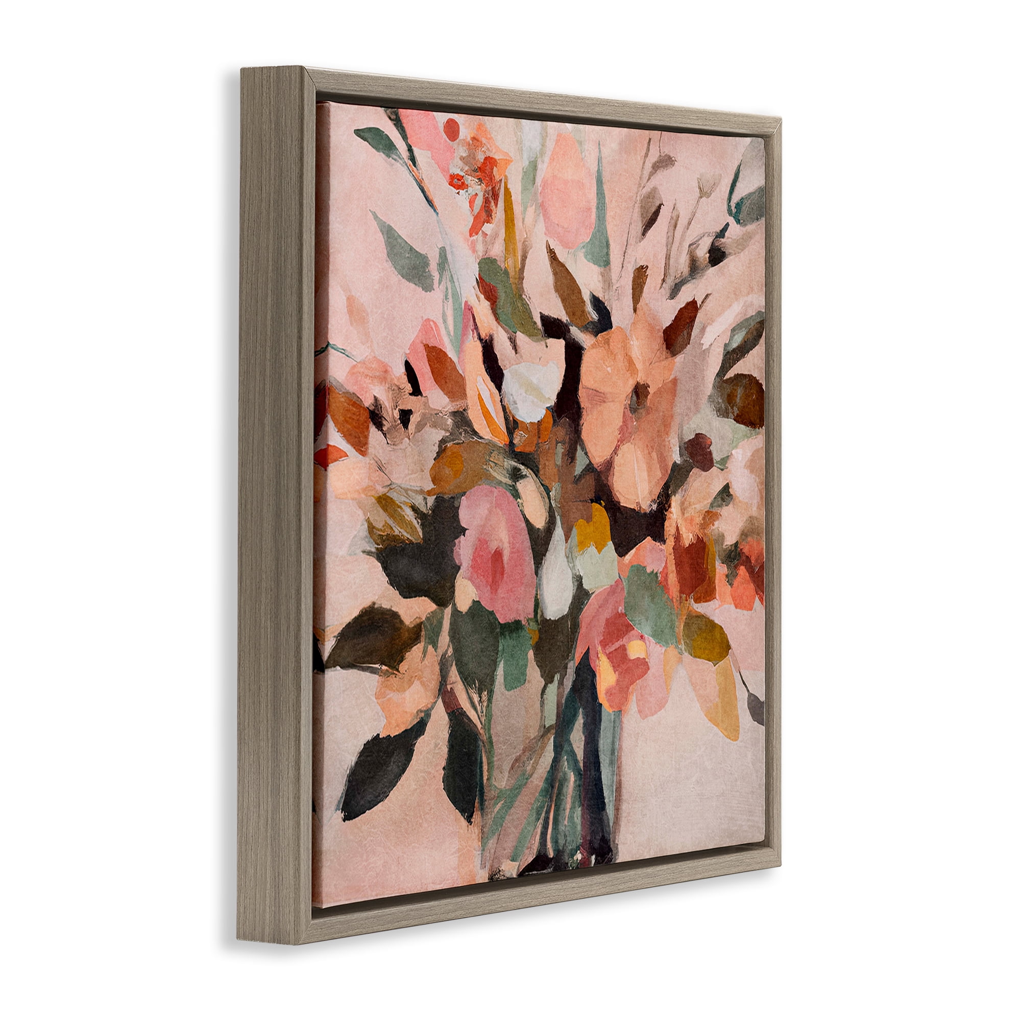 Stupell Industries Blush Abstract Bouquet Plants & Flowers Painting Brown Floater Framed Canvas Art Print Wall Art, 18 x 18