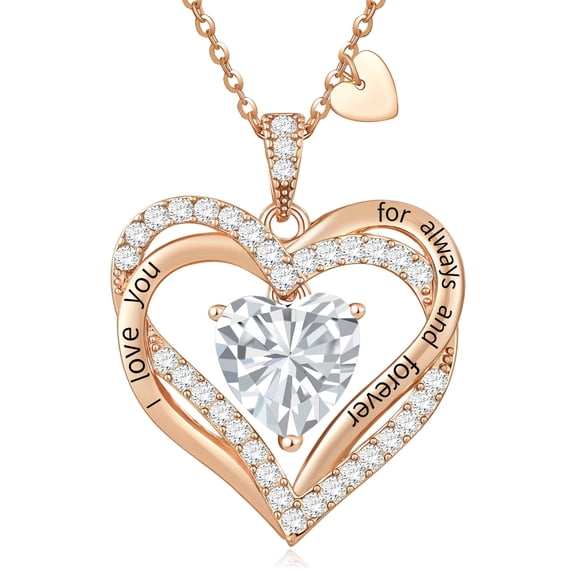 HESHPAWS Love Pendant Necklaces for Women With Birthstone Zirconia, Christmas Birthday Anniversary Jewelry Gift for Women Wife