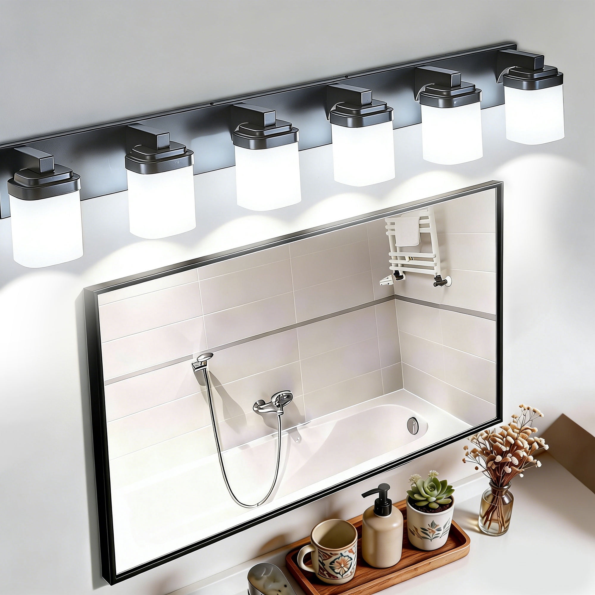 6-Light Black Vanity Lights, 43'' Modern Bathroom Vanity Lighting Fixtures for Mirror, Matte Bathroom Lighting Fixtures, Black Wall Sconces for Bedroom Living Room