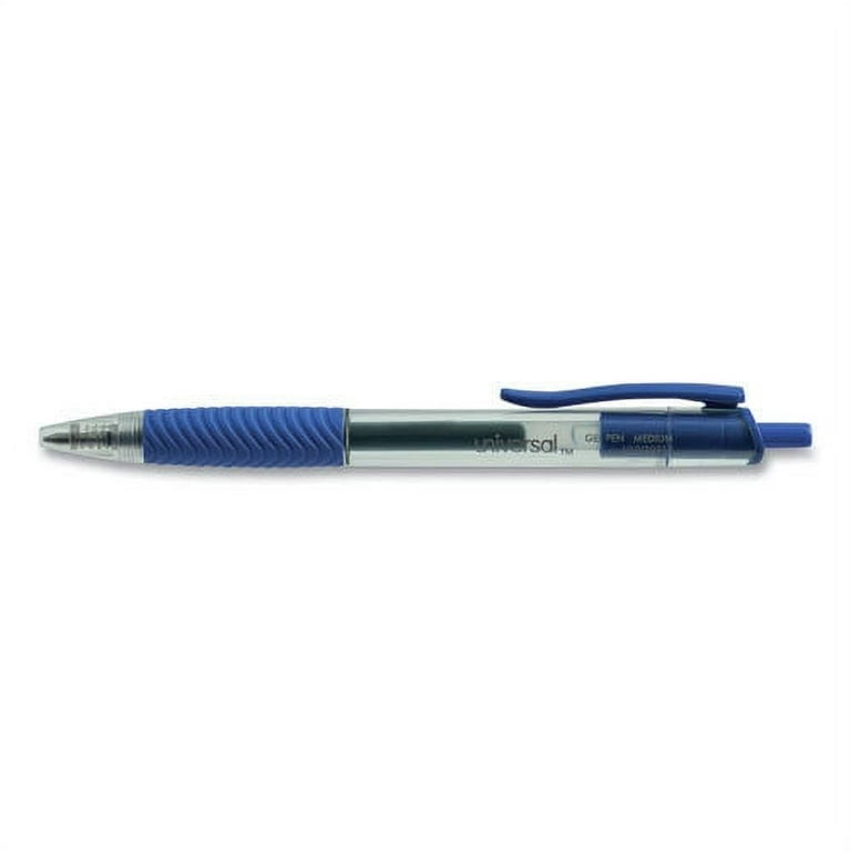 UNIVERSAL Clear Roller Ball Retractable Gel Pen Blue Ink. Medium Dozen  39913 