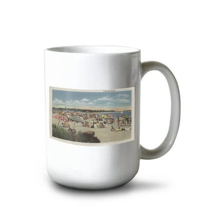 

15 fl oz Ceramic Mug Crowded Beach Scene Cape Cod Dishwasher & Microwave Safe