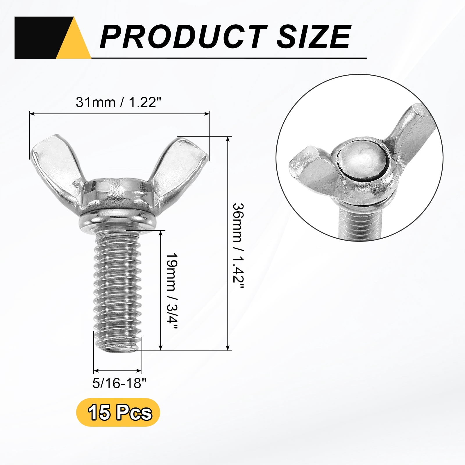 Uxcell 15 Pack 5/16-18" x 3/4" Wing Butterfly Screw Bolts, 304 Stainless Steel Machine Fastener, Thumb Hand Screws for Electronic Equipment, Silver Tone