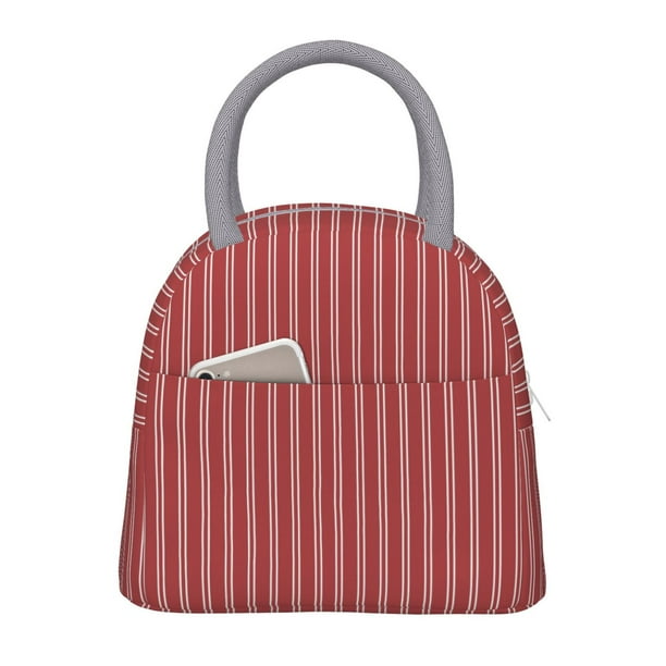 Balery Stripes Red White Bolsa de Almuerzo para Mujeres, Caja de Almuerzo, Bolsa de Almuerzo Pequeña Impermeable, Tote de Almuerzo Reutilizable con Gran Capacidad