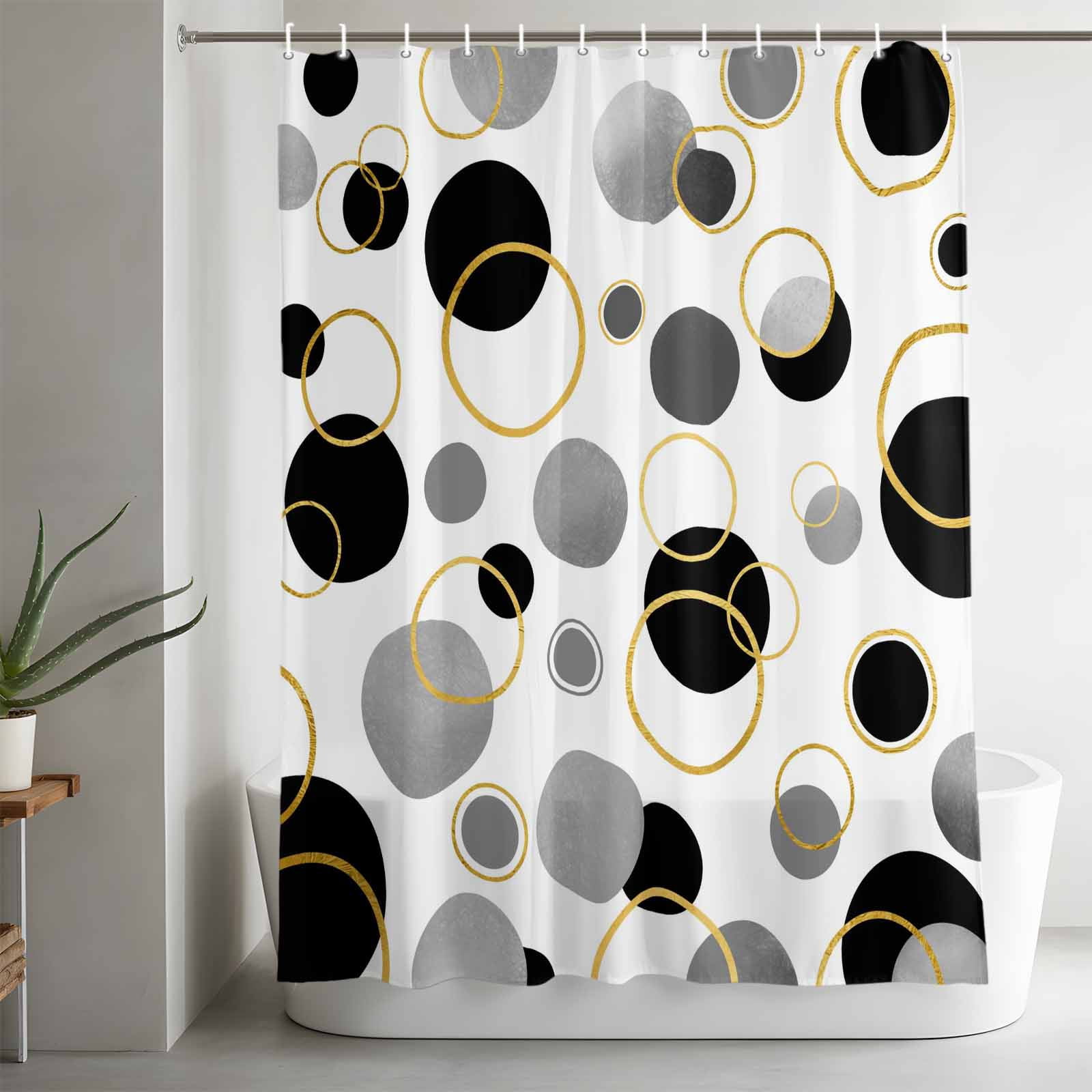 Black Polka Dots Shower Curtain Set, Waterproof Shower Curtains for Bathroom, Modern Abstract Art Washable Fabric Cloth Bath Curtain for Bathtub Decoration with Hooks 48x72 Inches Geometric