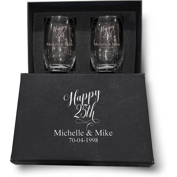 Dexusay 25th Anniversary Couple wine glasses,20oz Etched Stemless Wine