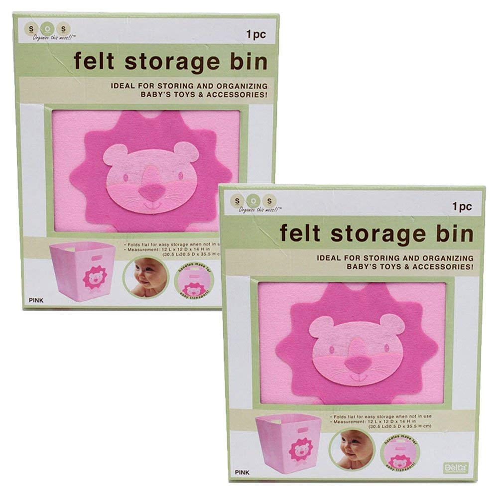 Collapsible Felt Storage Bins - 12' X 12' X 14' - Pink Lion (2 Pack)