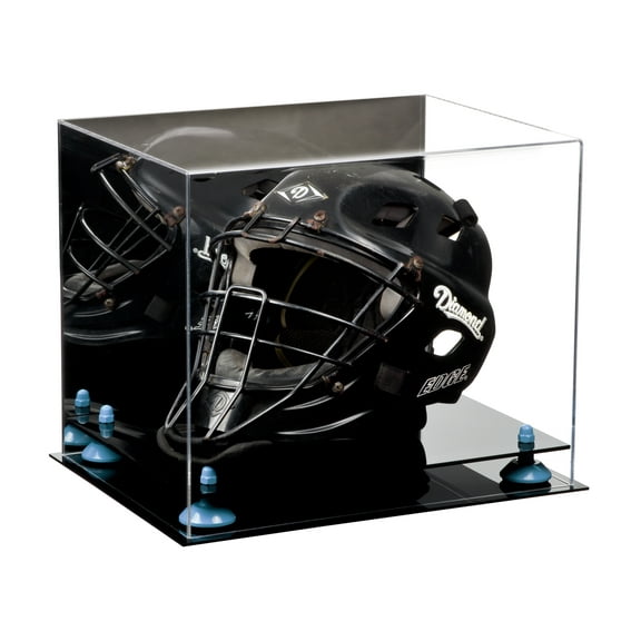 Deluxe Acrylic Catchers Helmet Display Case with Blue Risers and Mirror (A002-BLR)