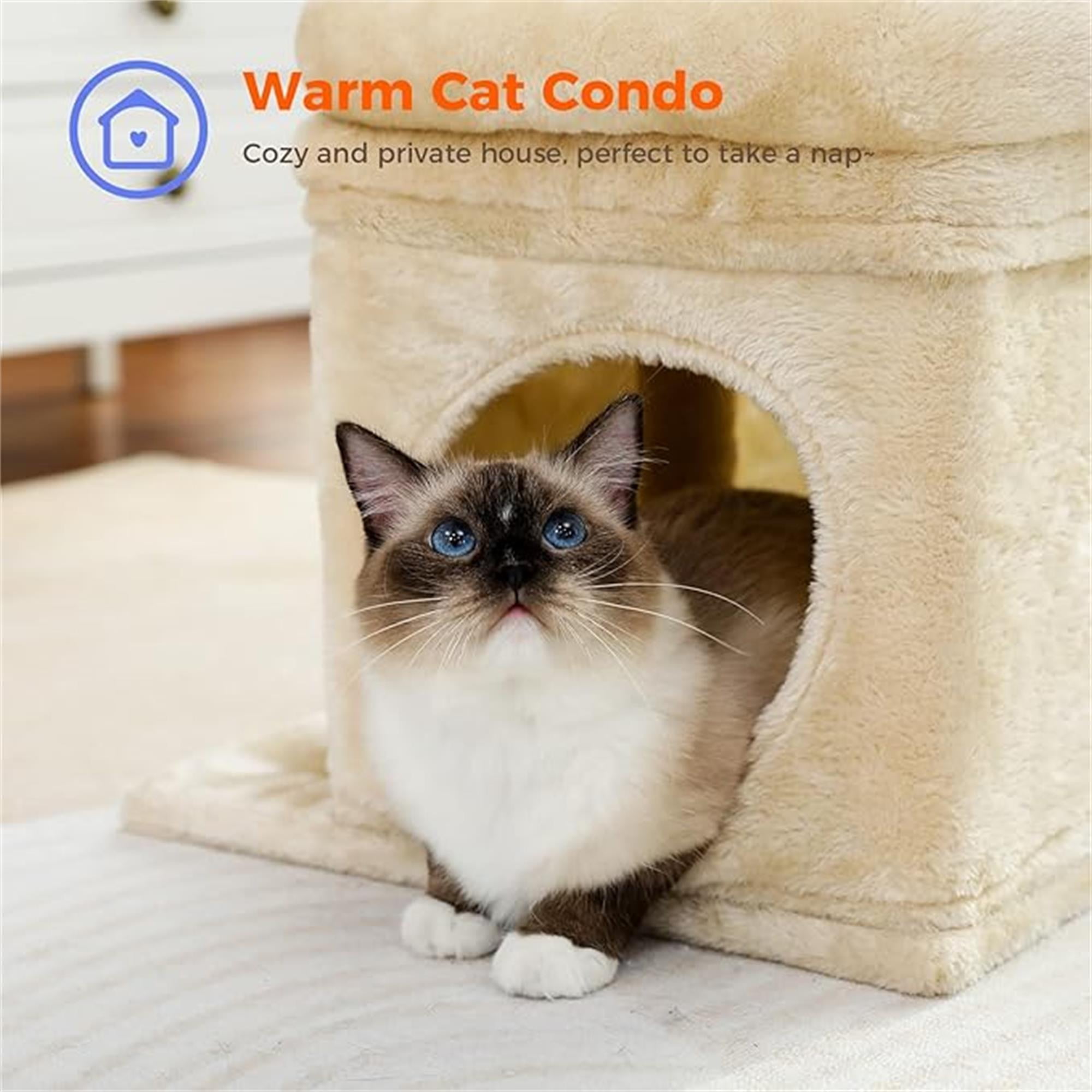 Kadyn 27" Cat Tree Tower for Indoor Cats with Scratching Posts, Climbing Cute Cat Condo, Cat Tree House, Beige