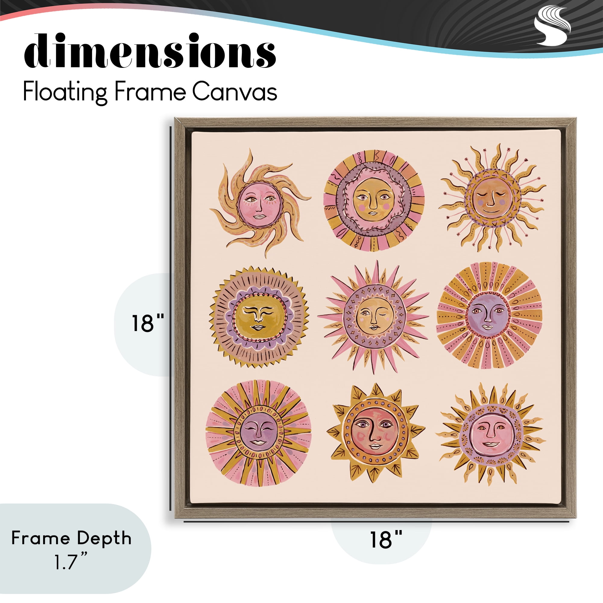 Stupell Industries Boho Solar Faces Brown Framed Floater Canvas Wall Art, design by Two If By Sea Studios