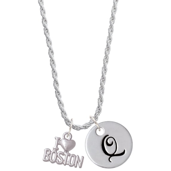 Delight Jewelry I 'Heart' Boston Silvertone Script Initial Disc - Q - Charm Necklace, 20"+3"