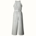 thumbnail image 4 of MORTTIC Women's Striped Sleeveless Wide-Leg Jumpsuit with Bow Belt High Waist Casual Summer Romper Gray，S, 4 of 5