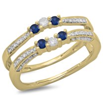 Dazzlingrock Collection 14K Round Blue Sapphire & White Diamond Ladies Wedding Band Enhancer Guard Ring, Yellow Gold, Size 9
