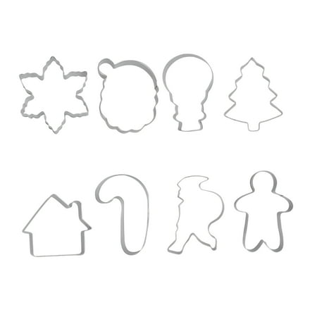 

8 Pcs Christmas Cookie Cutter Molds Stainless Steel Rustproof Cake Molds DIY Chocolate Mould Cupcake Dessert Baking Mold (Silver