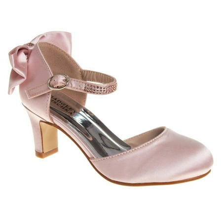 Badgley Mischka Girls Heel Dress Shoes - Pink Satin, 3