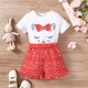 thumbnail image 5 of Gibobby Conjunto de ropa para bebé y niño Camiseta de manga corta con volantes de algodón y estampado de animales para primavera y verano para Niñass pequeñas,(Blanco, 3-4 Años), 5 of 5