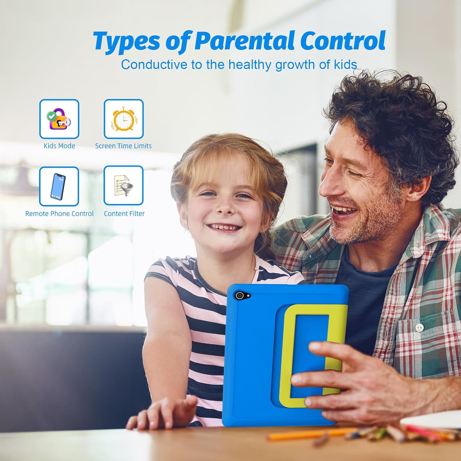 AEEZO Kids Tablet, 10 Inch Android 14 Tablet for Kids Ages 3-12, Octa-Core 8+64GB, 1 TB Expandable,Parental Control, Pre-Installed KIDOZ with Shockproof Case (Blue)