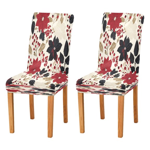 Chair Cover 2 Pack Removable Dining Chair Protectors Washable Chair Slipcovers Seat for Home Wedding Decor Red and Blacks Holly Leaves