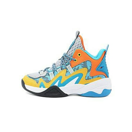 

Kesitin Boys Girls Basketball Shoes Lace-Up Sneakers Durable Running Shoe Kids Trainers Outdoor Breathable Sport Orange Yellow 7.5