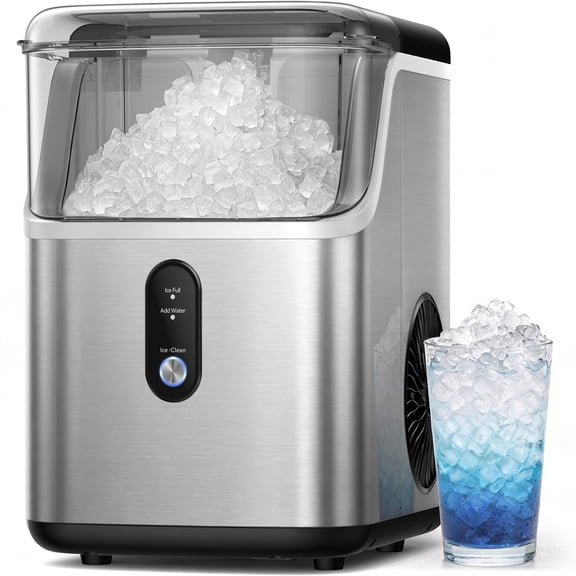 Goosiay 33lb Nugget Ice Maker Portable Countertop, Pebble Crushed Soft Chewable Ice Maker Machine for Home, Bar, Dorm, Party, RV & Camping, Stainless Steel
