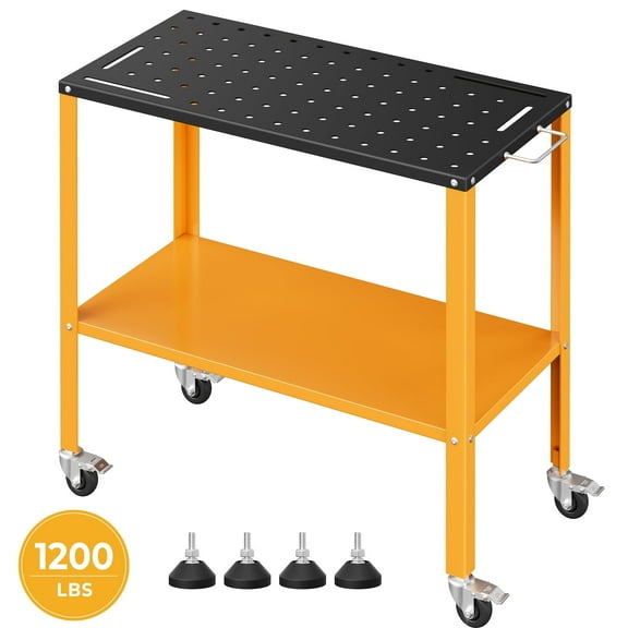 Portable Welding Table 36"x18",CAMMOO 1200LBS Garage Steel Welding Workbench for Home Shop, 4 Lockable Casters, 5/8" Holes