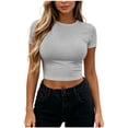 thumbnail image 2 of Axiiglly Crop Tops for Women Short Sleeve Slim Stretch Basic Tees Trendy Casual Cropped T Shirts, S-XL, 2 of 6