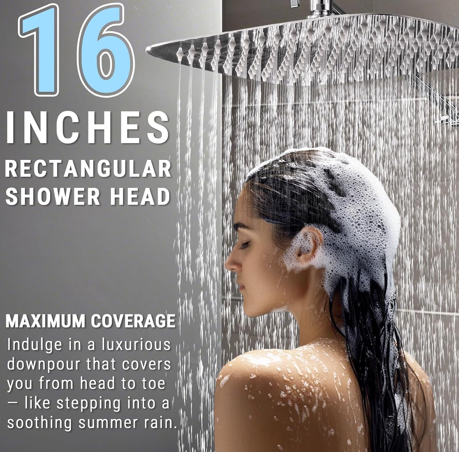 Metal 16 Inch Shower Head with Massage Mode Handheld, Rain Shower Head with Handheld Spray Combo, 3-Way Diverter with Pause Setting, 12 Inch Adjustable Extension Arm (Chrome)
