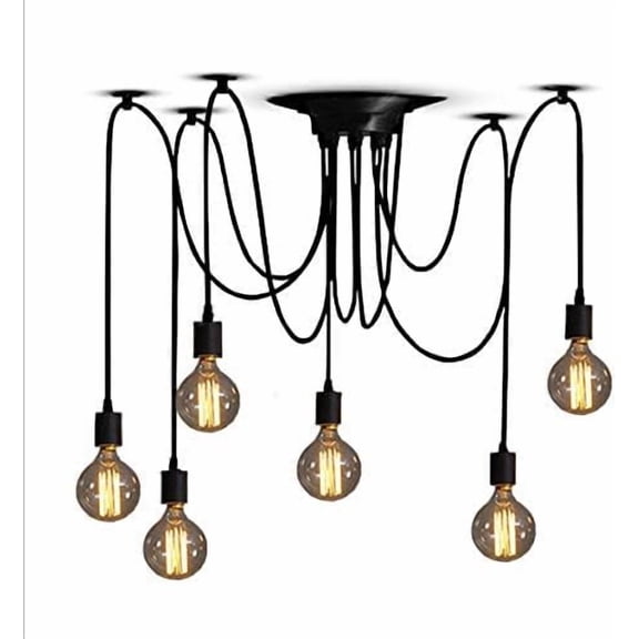 Classic Spider pendent Lamps, Ajustable DIY Ceiling Spider Light E27, Rustic Chandelier, Industrial Hanging Light Dining Hall Bedroom Hotel Decoration, 6 Arms(Each with 1.7m Wire)