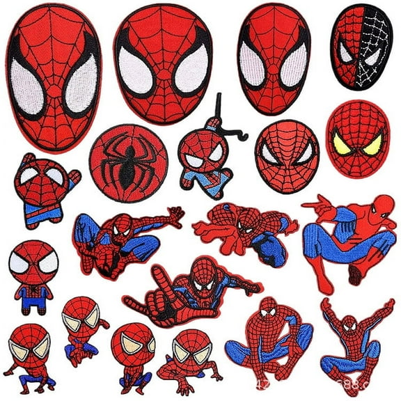 20pcs Anime Cartoon Spiderman Chenille Patches Embroidered Iron On Patches, Crest Iron On Applique Patch for T-Shirt Jackets Jeans Vests Hats Backpacks DIY Craft