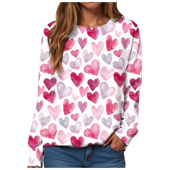 vigerkar Valentine Sweatshirts for Women Crewneck Long Sleeve Loose Fit Tops (Hot Pink, XXL)