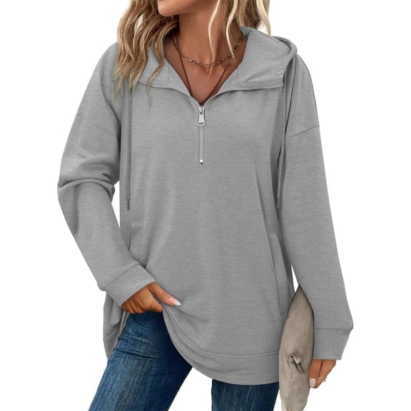 Yievot Womens Hoodie Half Zip Pullover Sweatshirt Loose Quarter Zipper Tunic Tops with Pocket Fall Fashion Outfits