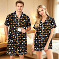 thumbnail image 3 of Matching Halloween Pajamas for Couples 2 Piece Short Sleeve Button Down Pjs Soft Breathable Sleepwear Loungewear for Women Men Pumpkin Ghost Bat Web Print Black L, 3 of 6