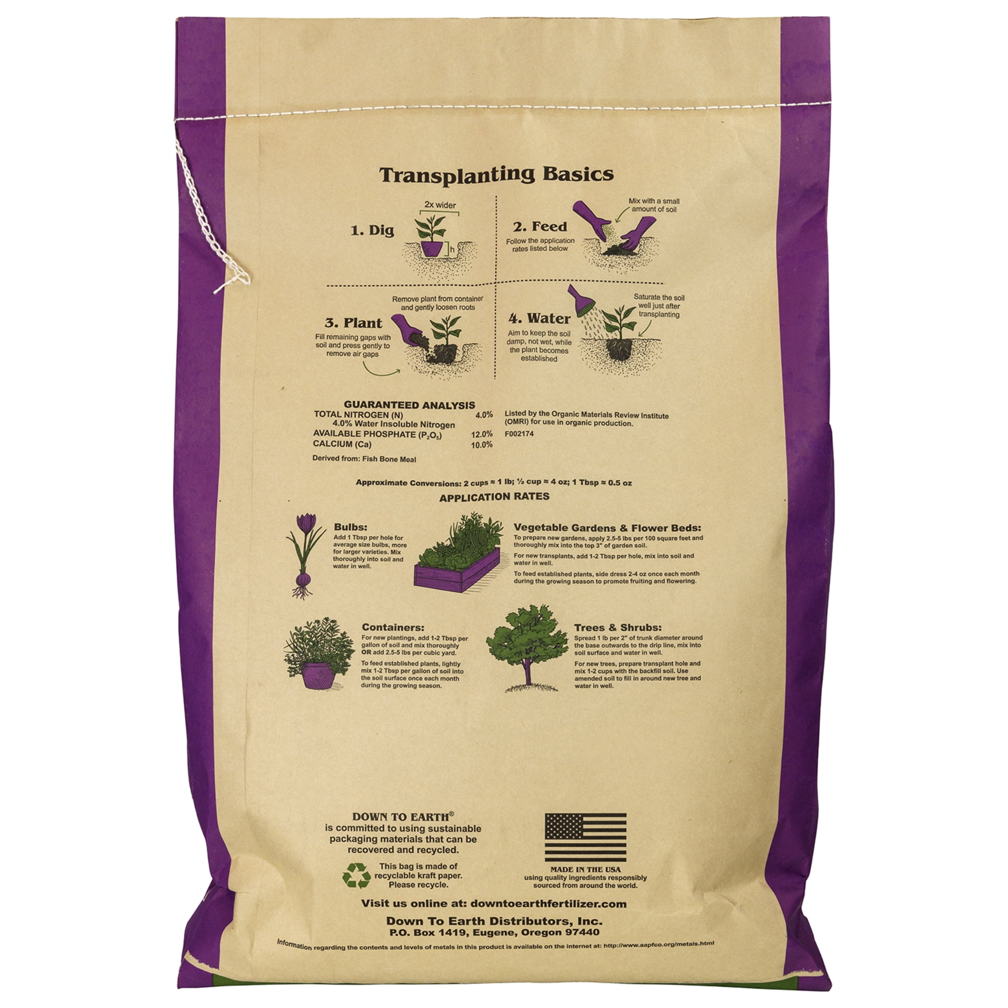 Down To Earth Organic Fish Bone Meal 4-12-0 All-Natural Fertilizer, 25 lbs