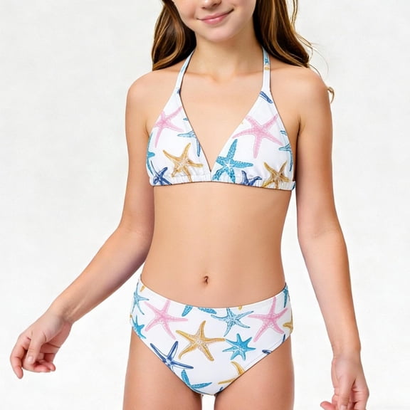 Agkizg Girls Two Piece Swimsuit Set Halters Strap Print Bikini Swimwear for Kids Youth Teens Beach Pool Swimming Outfit