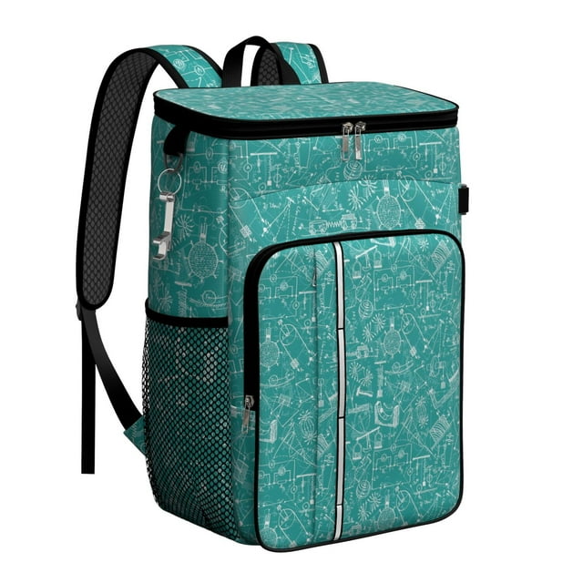 Scientific Knowledge Insulated Backpack Cooler, Leakproof Lunch Bag with Laboratory and Formula Design for Students