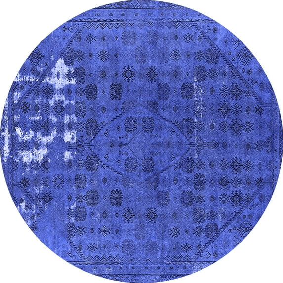Ahgly Company Machine Washable Indoor Round Persian Blue Bohemian Area Rugs, 6' Round