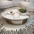 thumbnail image 2 of ENSHUI 55" Modern Oval Coffee Table with Abstract Gold Metal Base and Sintered Stone Top, Gold, 2 of 7