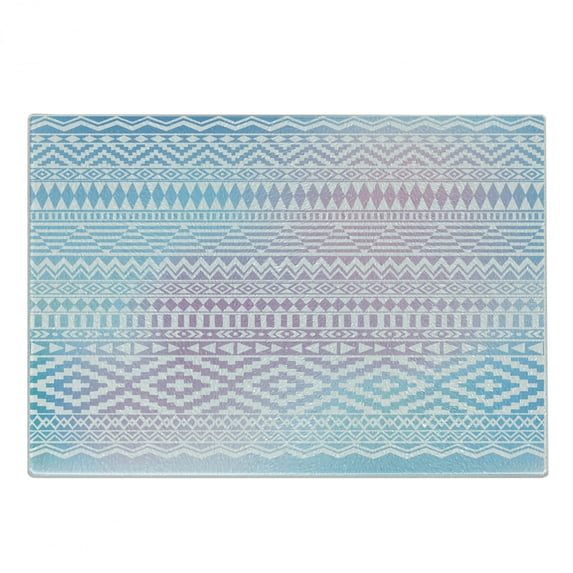 Afghan Cutting Board, Geometric Shapes with Triangles Rhombuses and Herringbone Zigzag Stripes, Decorative Tempered Glass Cutting and Serving Board, Small Size, Lilac and Pale Blue, by Ambesonne