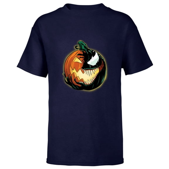 Marvel Venom Halloween Symbiote Pumpkin Jack-O’-Lantern - Short Sleeve T-Shirt for Kids - Customized-Navy