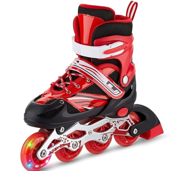 Roller Skates Adjustable Inline Skating Shoes For Boys Kids & Girls, 7 To 15 Years Unisex Outdoor Skating Shoes Roller Blades Wheels Aluminium With Led Flash Light On Wheels (Red), Pack Of 2