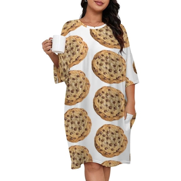Chocolate Chip Cookie Sleepshirts For Sleeping Travels Loose Sleepdress Pajama Dress Soft Nightdress Sleepwear